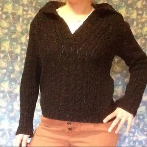 Sailor collar black cable knit sweater